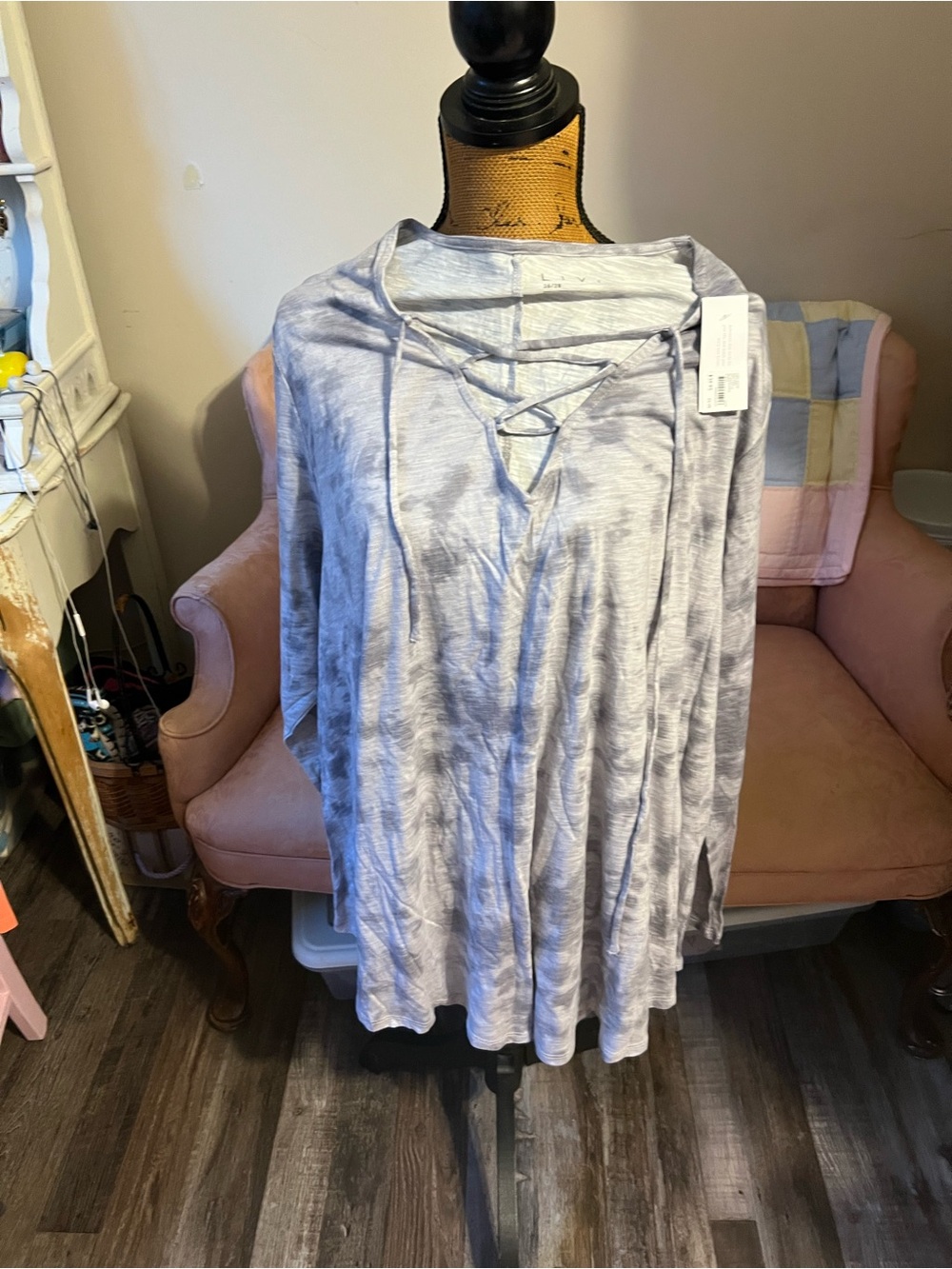 Lane Bryant Light Gray Lace-Up Long Sleeve Tunic